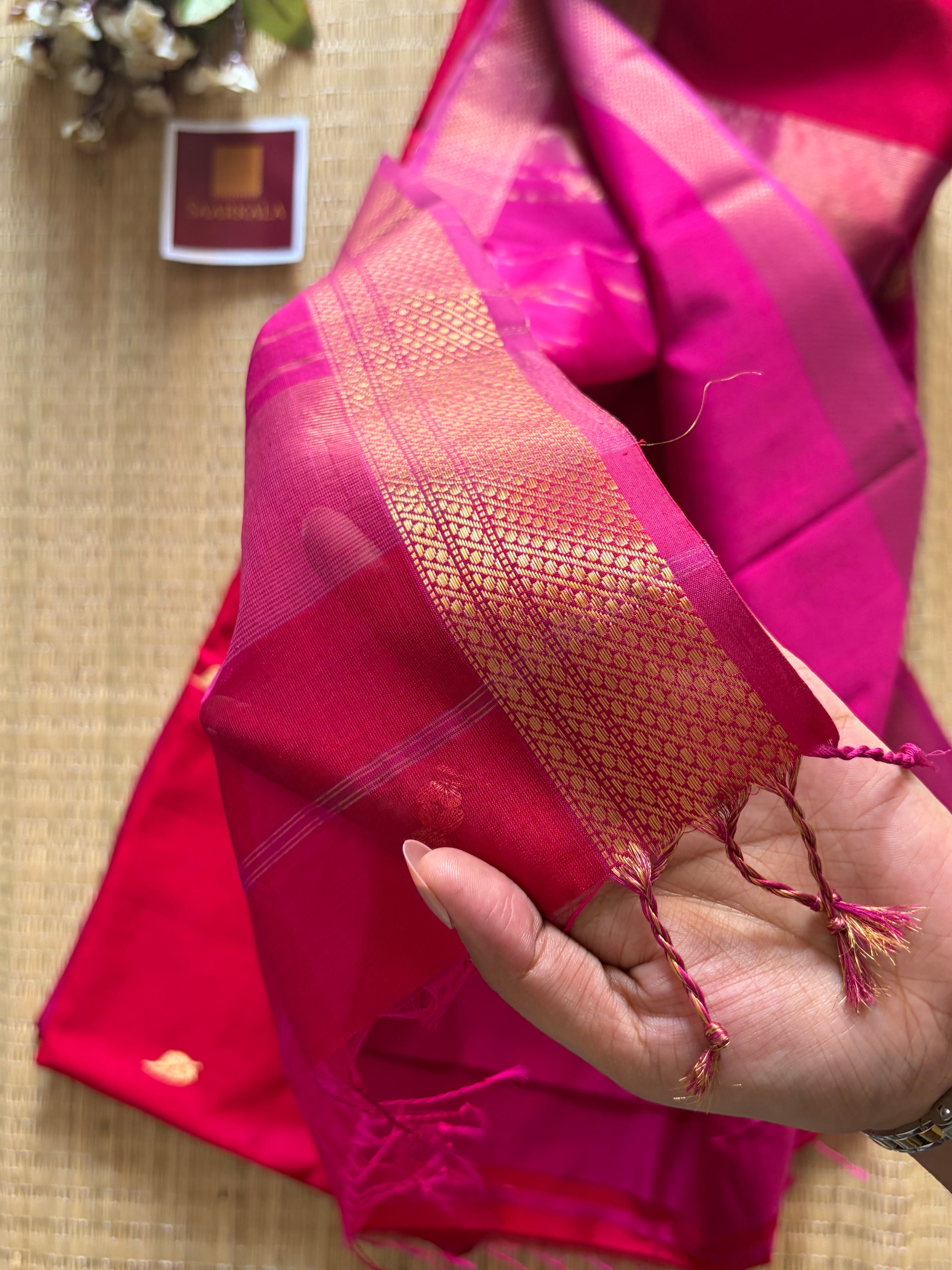 Patti Rani Pink Maheshwari silk and cotton Saree
