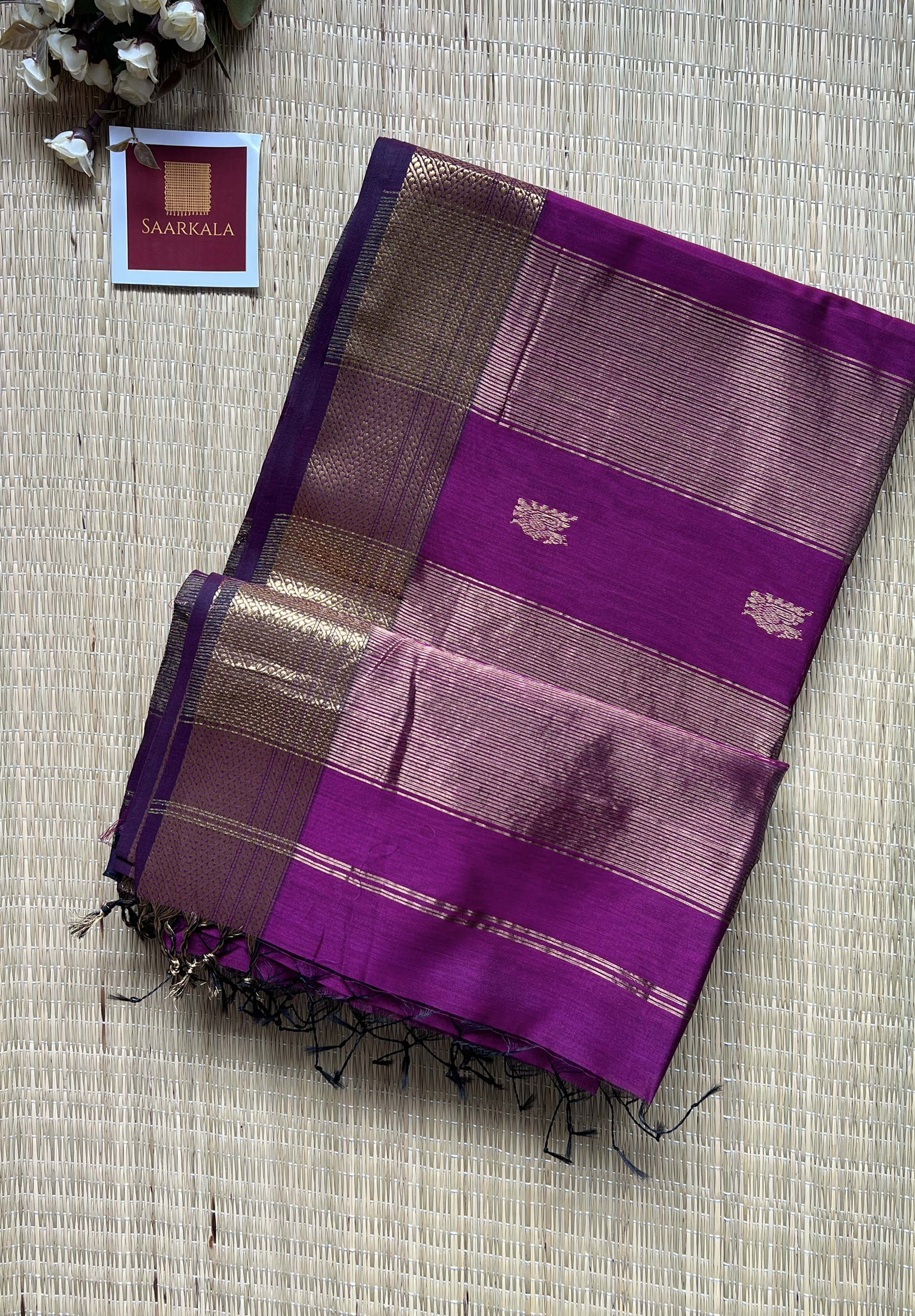 Morni Magenta Pink Maheshwari Handloom Silk Cotton Saree
