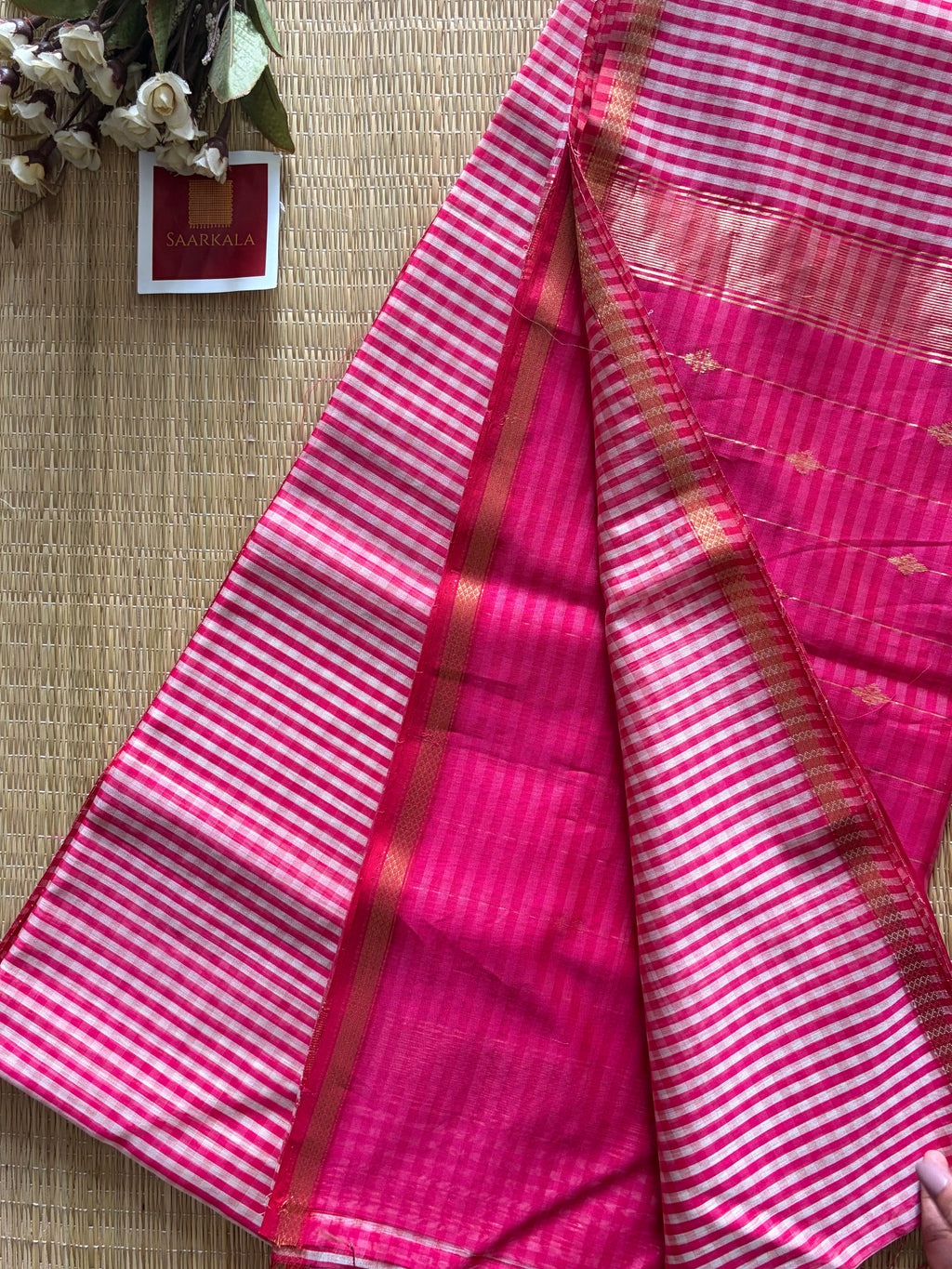 Gingham Pink Maheshwari Handloom Saree