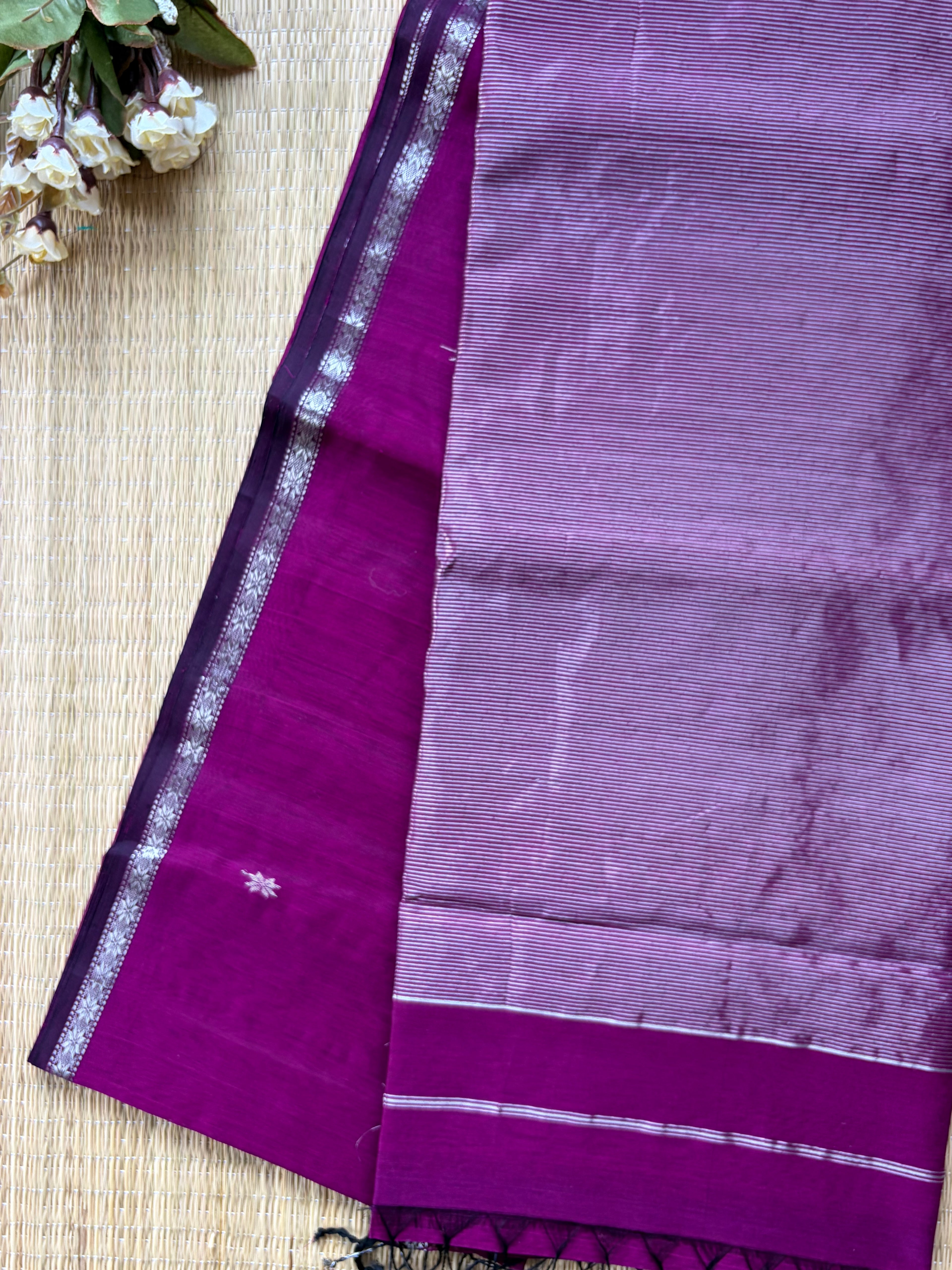 Chameli Silver Zari Purple Maheshwari Handloom Saree