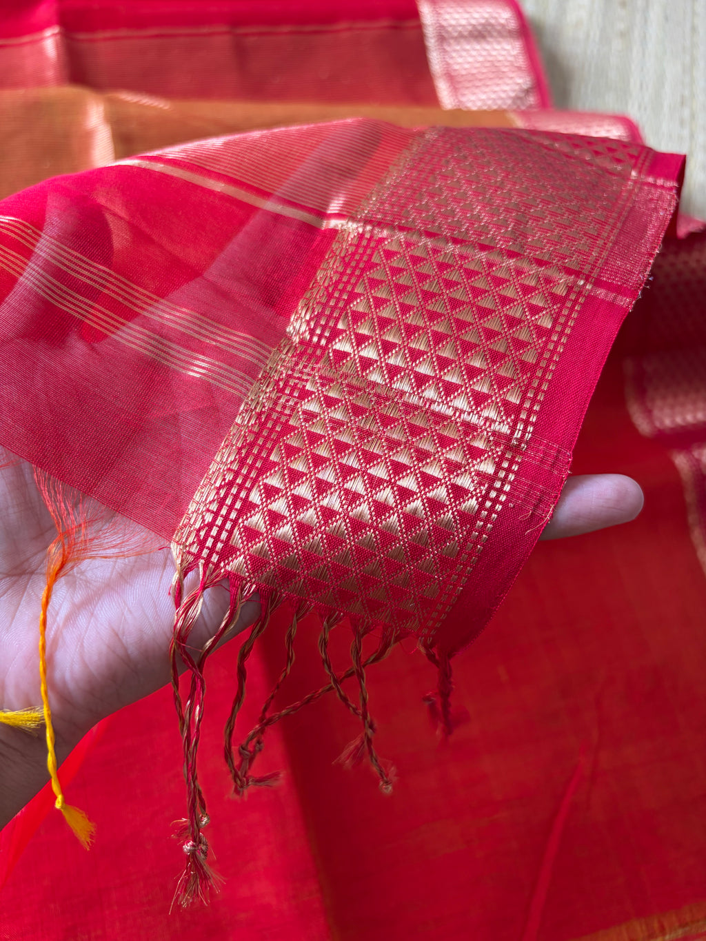 Reshami Red Shaded Maheshwari Handwoven Saree with Gold Butti