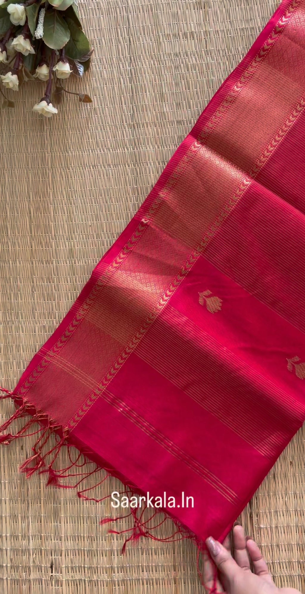 Pink Rani Lotus Maheshwari silk and cotton Saree