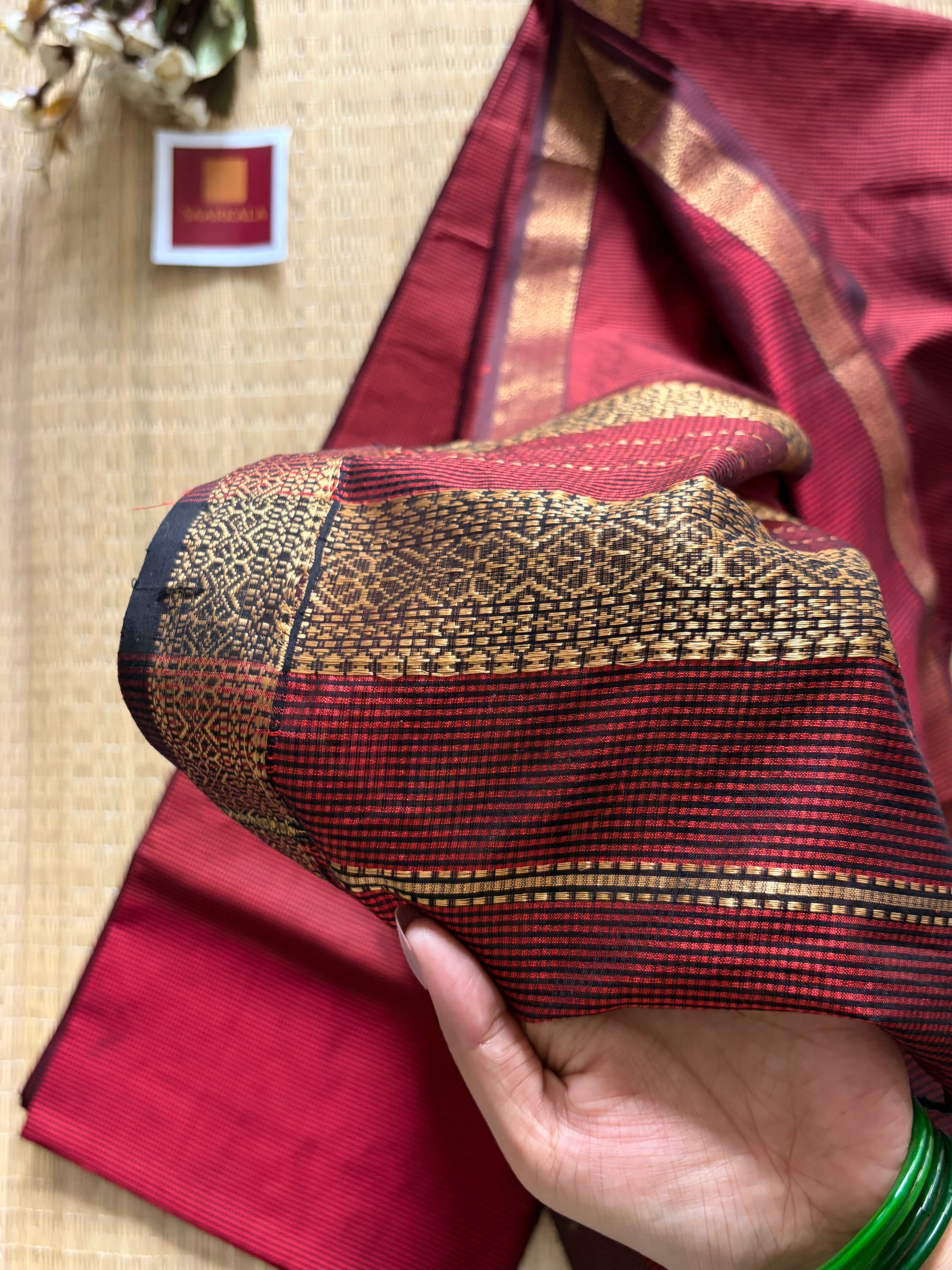 Garbh Reshmi Red Maheshwari Handloom Saree