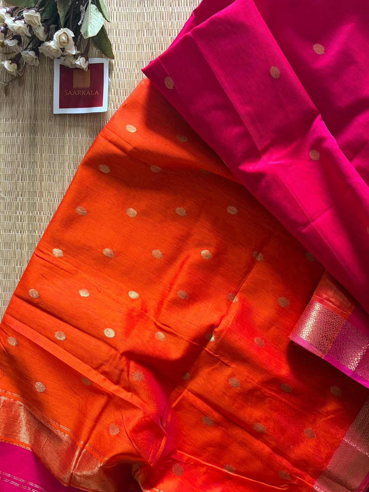 Swara Sikka Pink Orange Maheshwari Handloom Saree