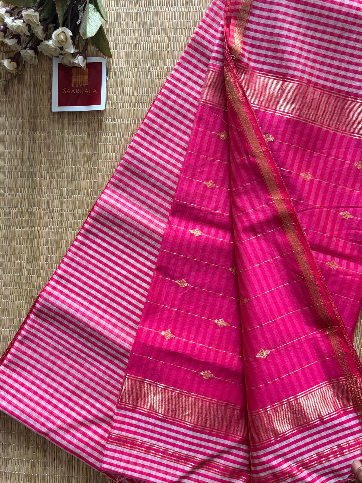 Gingham Pink Maheshwari Handloom Saree