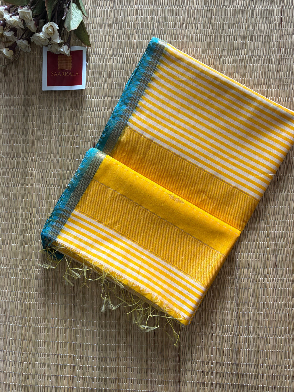 Gingham Butter Yellow Maheshwari Handloom Saree