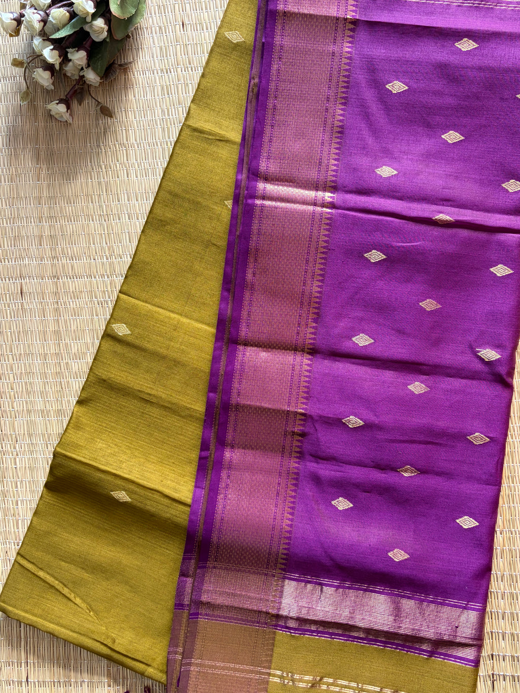 Diamond Mehendi Purple Maheshwari Handloom Saree