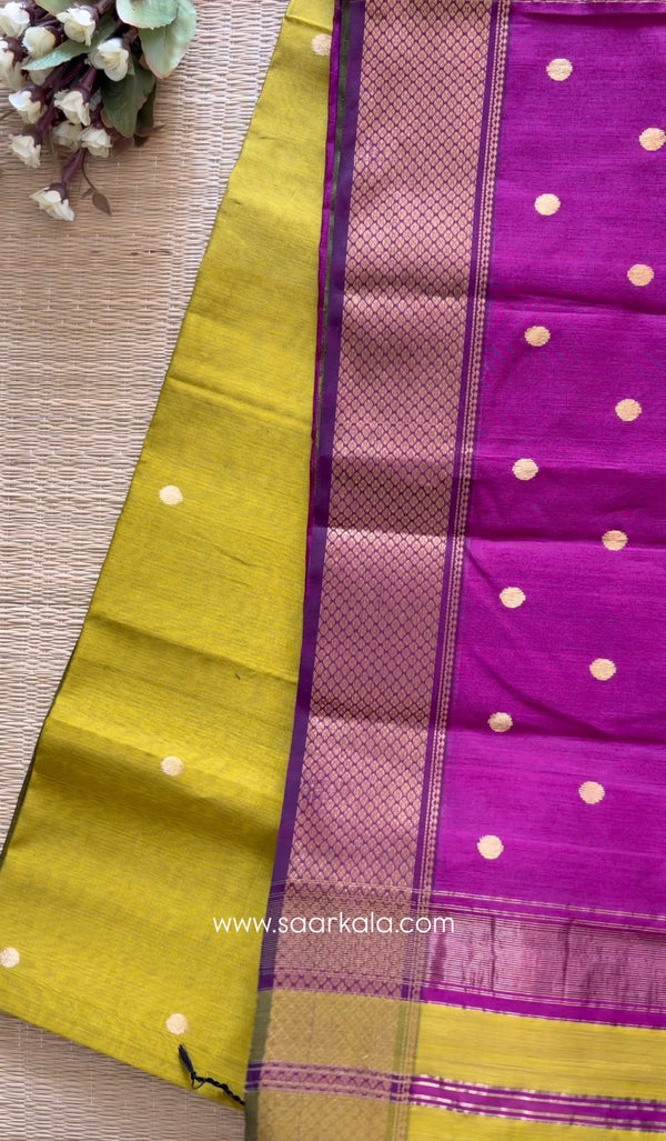 Sikka Lemon Magenta Maheshwari Handloom Saree