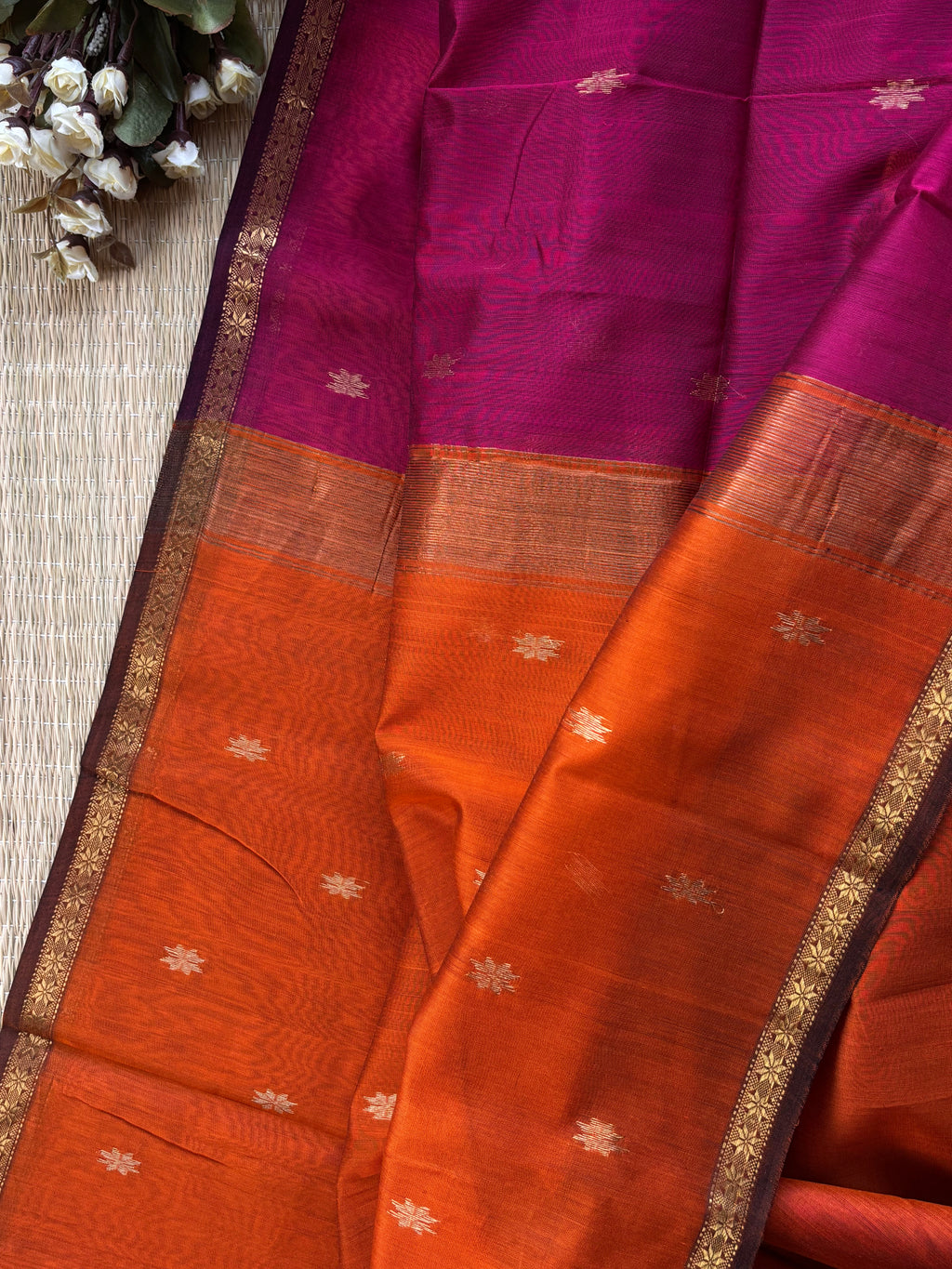 Chameli Pink Orange Maheshwari Handloom Saree