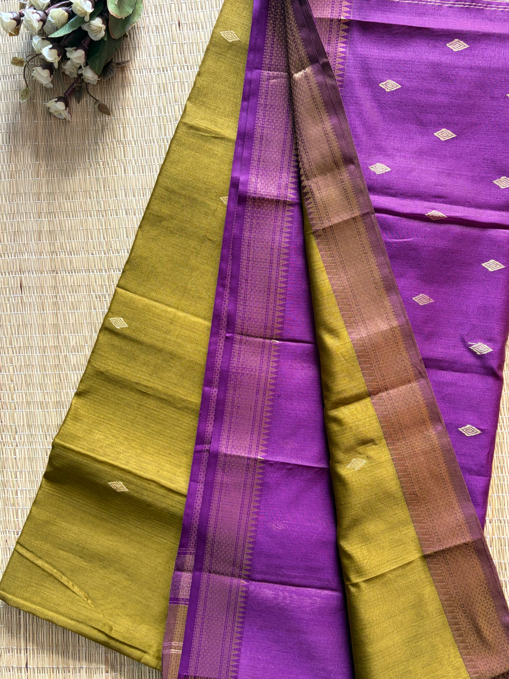 Diamond Mehendi Purple Maheshwari Handloom Saree