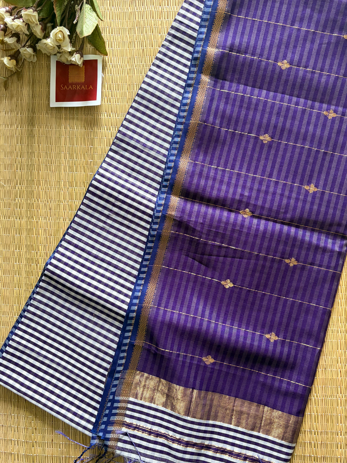 Gingham Lilac Purple Maheshwari Handloom Saree