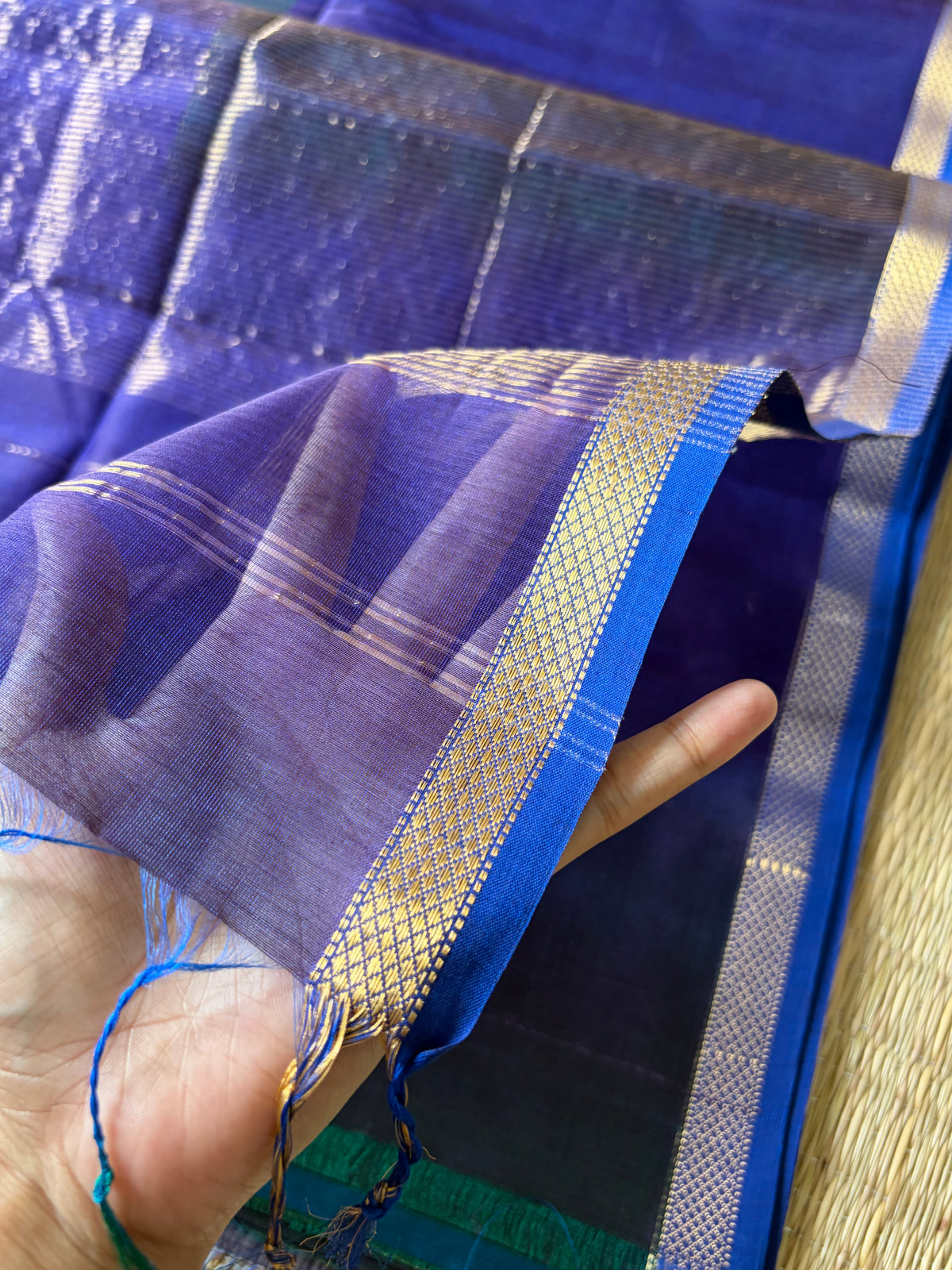 Purple Tint Shaded Silk & Cotton Maheshwari Handwoven Saree