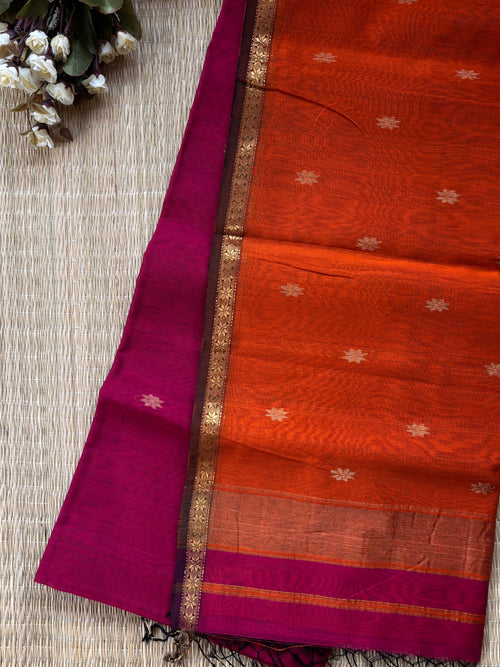 Chameli Pink Orange Maheshwari Handloom Saree