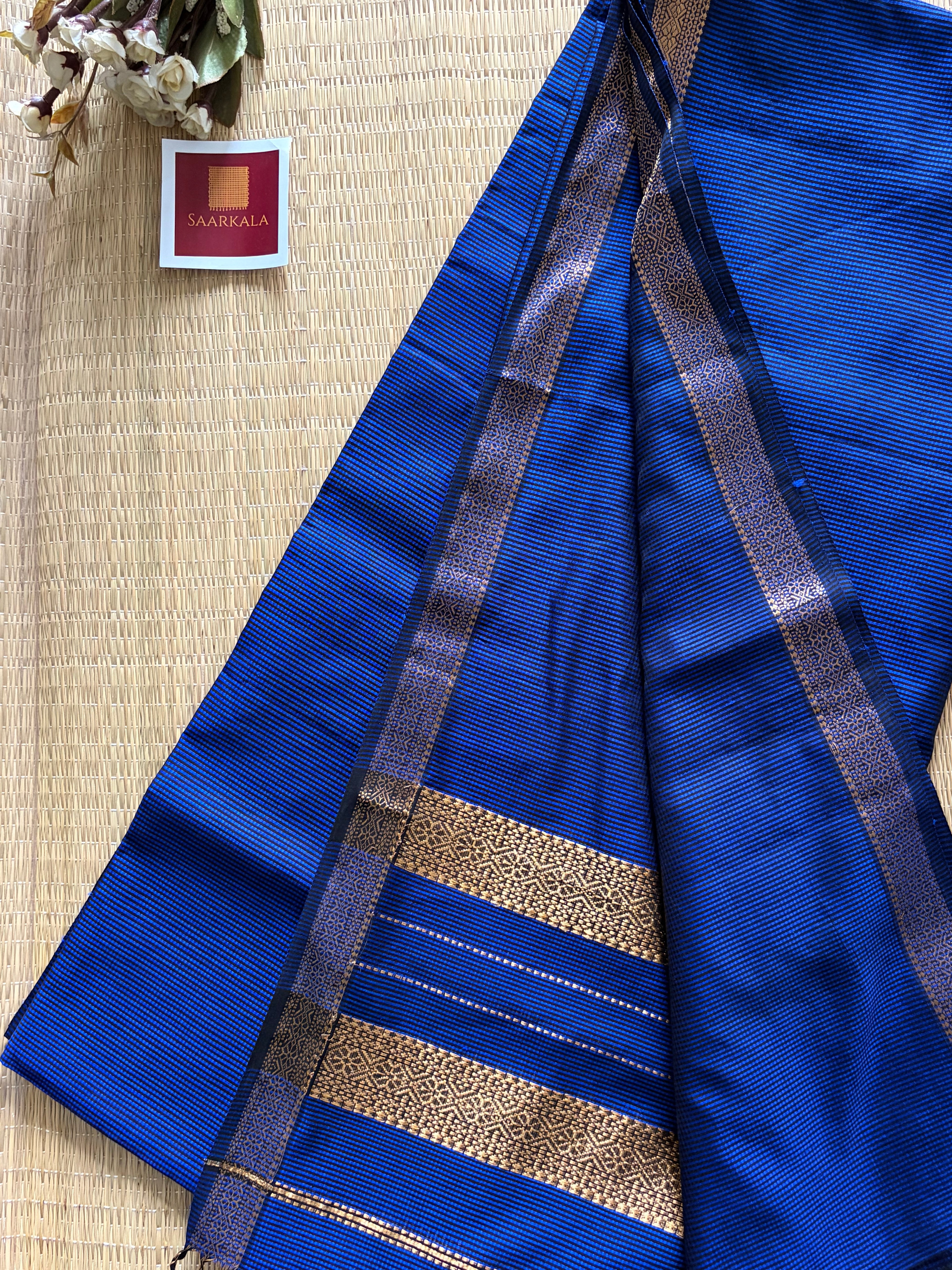 Garbh Reshmi Blue Maheshwari Handloom Saree