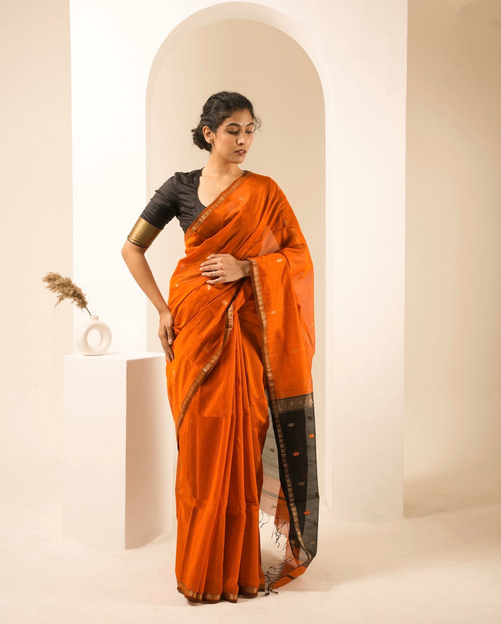 Chameli Rust Orange Maheshwari Handloom Saree