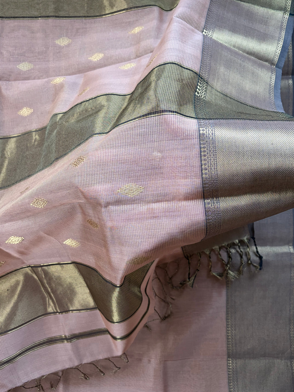 Blush Pink Tissue Silk Maheshwari Handloom Saree