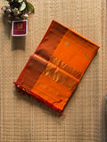 Golden Orange Lotus Maheshwari silk and cotton Saree