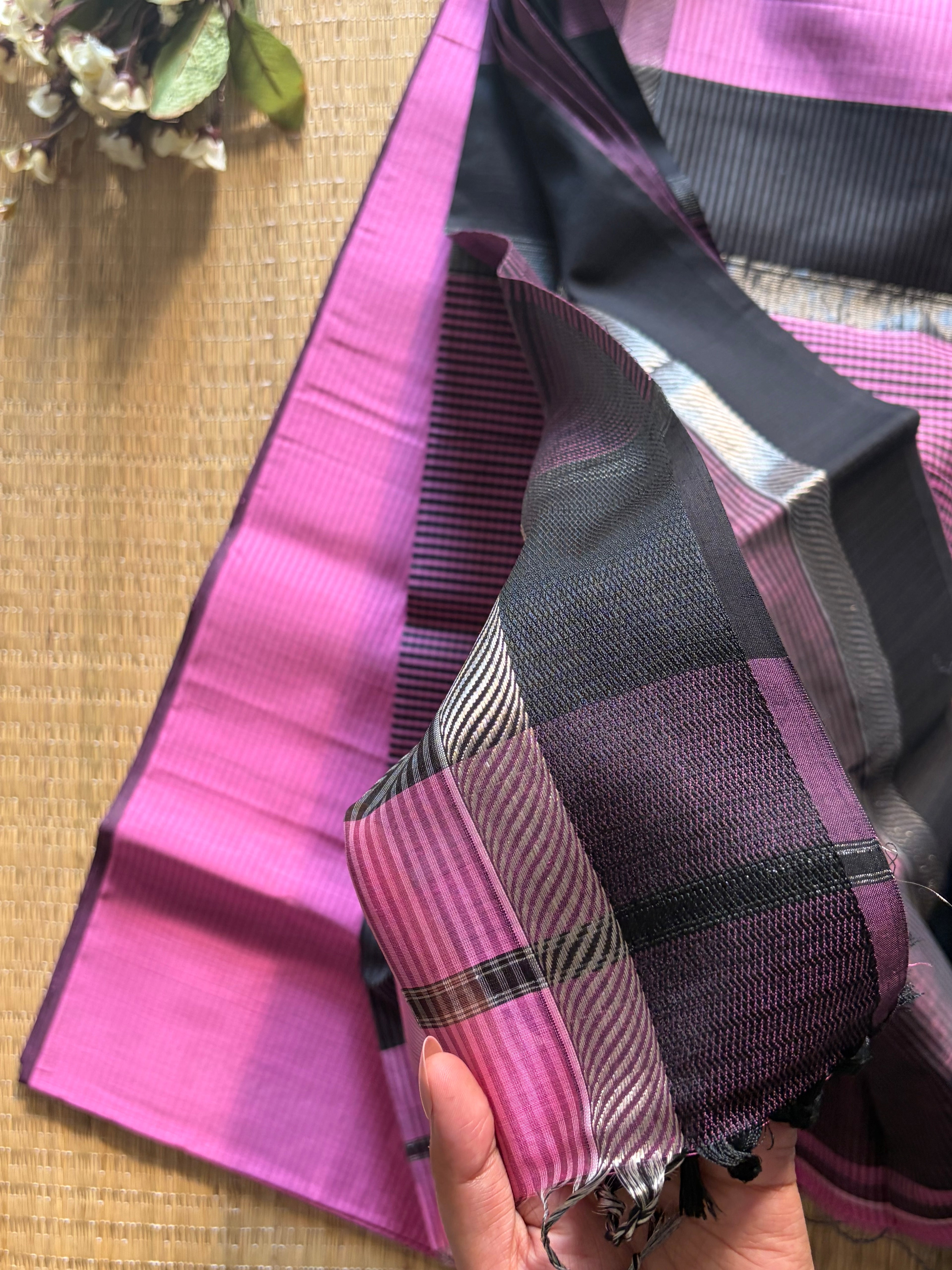 Leher Pink Maheshwari silk and cotton Saree