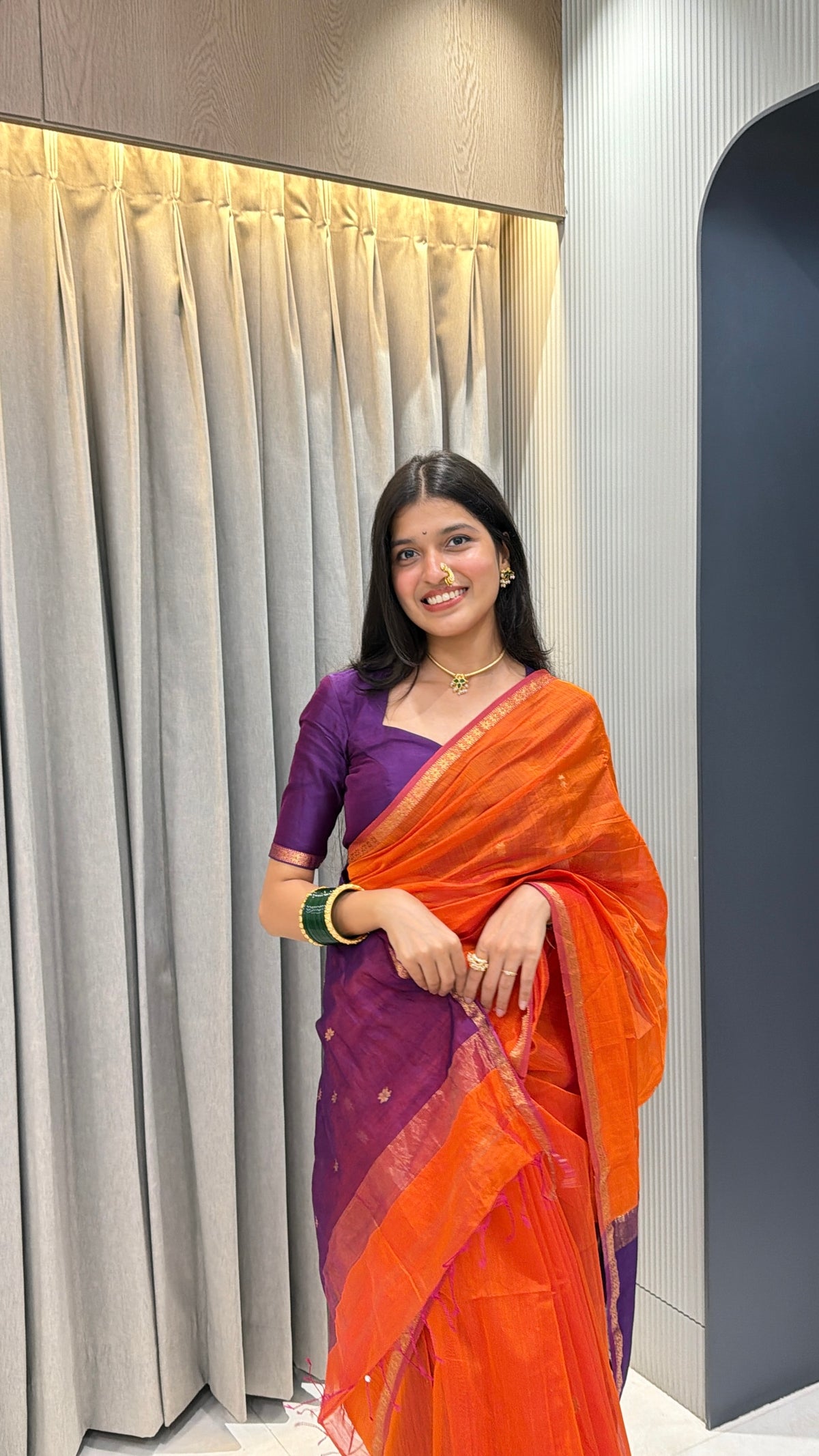 Sayali Kesari Purple Pallu Maheshwari Handloom Saree