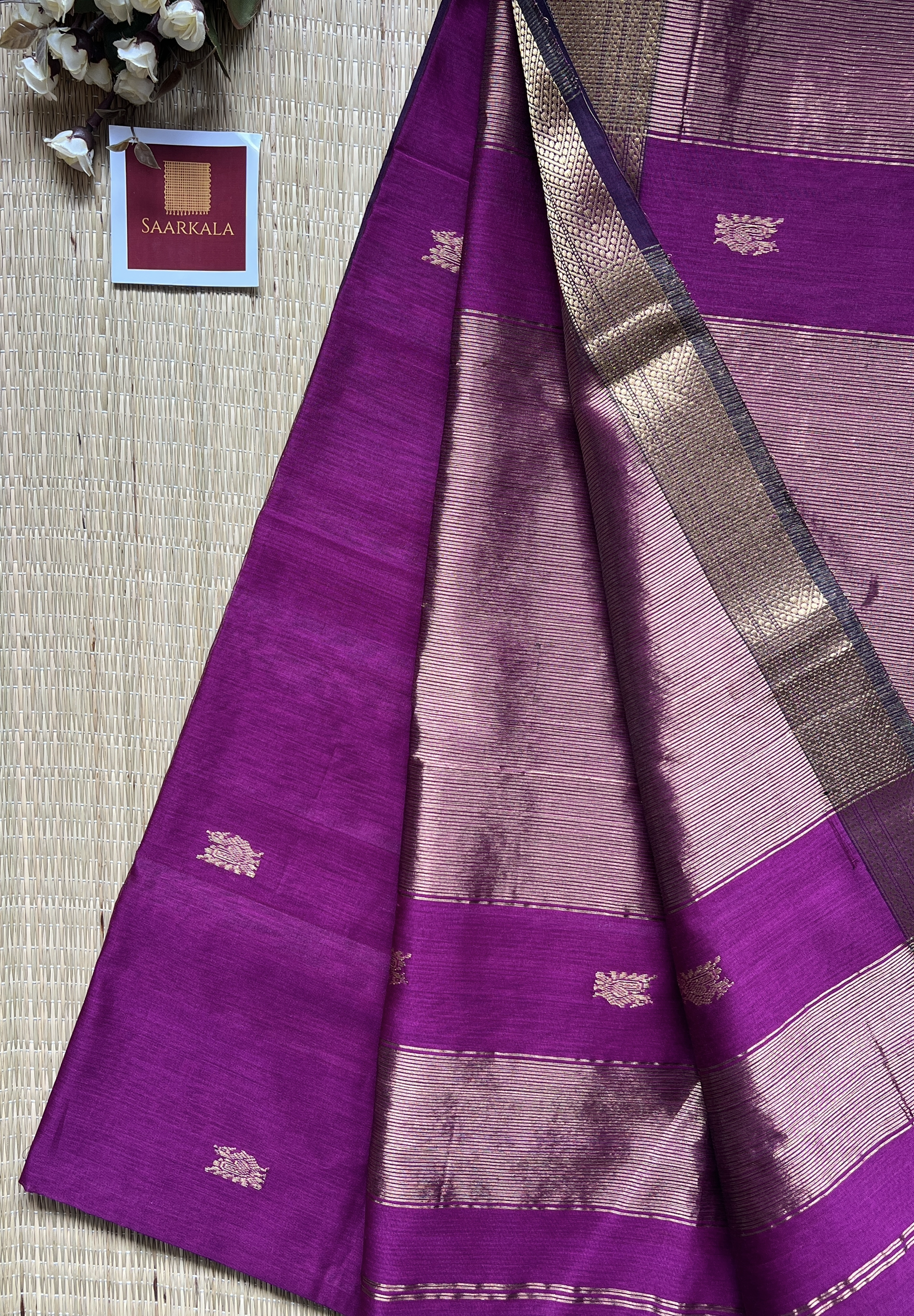 Morni Magenta Pink Maheshwari Handloom Silk Cotton Saree