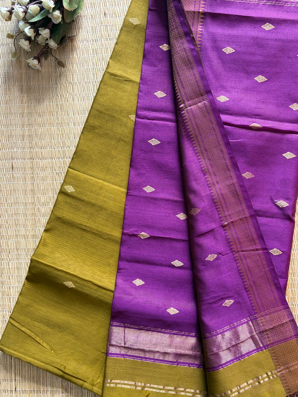 Diamond Mehendi Purple Maheshwari Handloom Saree