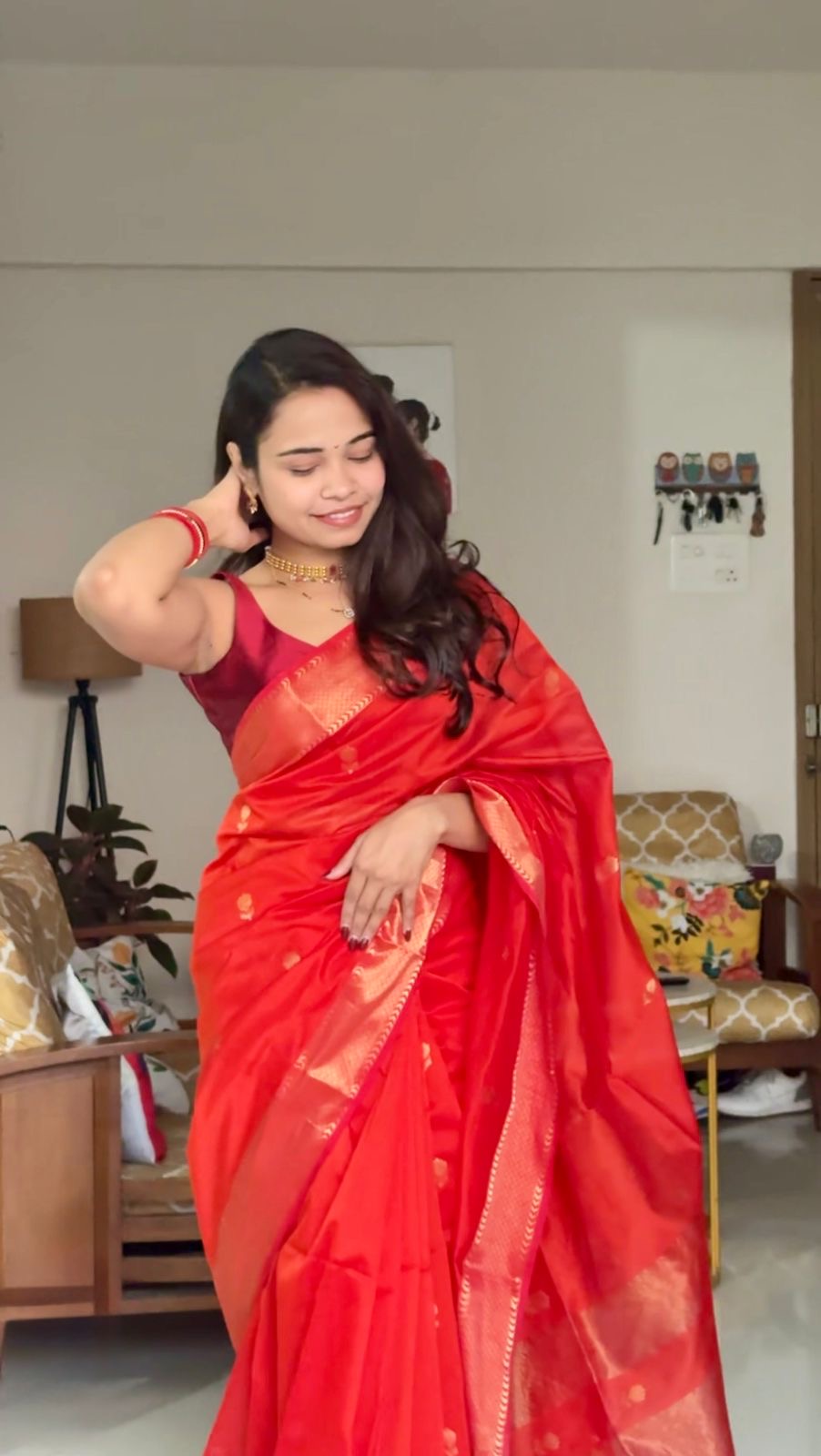 Lotus Orange Maheshwari Handloom Saree