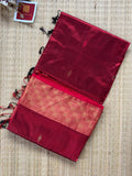 Red Pure Silk Pink Maheshwari Handloom Saree