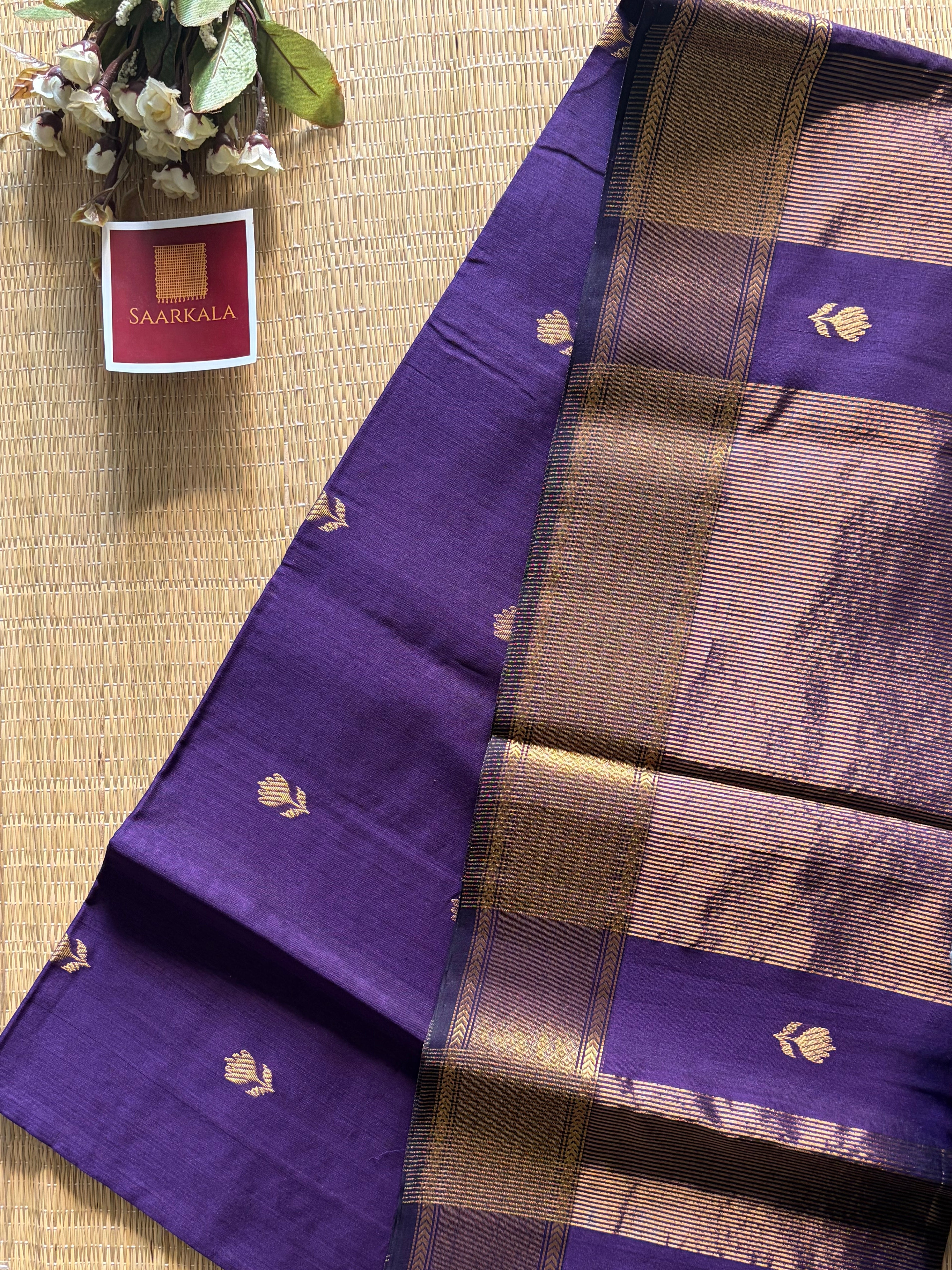 Violet Lotus Maheshwari silk and cotton Lotus Butta Saree
