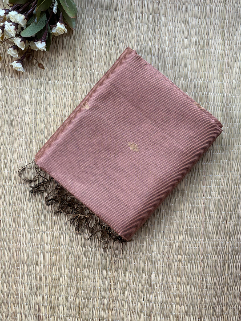 Blush Pink Tissue Silk Maheshwari Handloom Saree