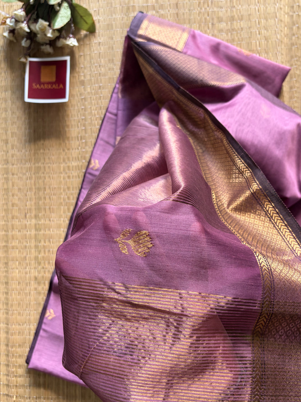 Mauve Dasty Purple Maheshwari silk and cotton Lotus Butta Saree