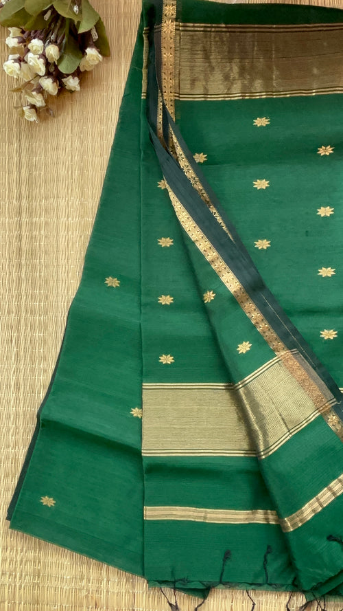 Chameli Green Self Maheshwari Handloom Saree