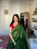 Sai Chameli Green Red Maheshwari Handloom Silk & Cotton Saree
