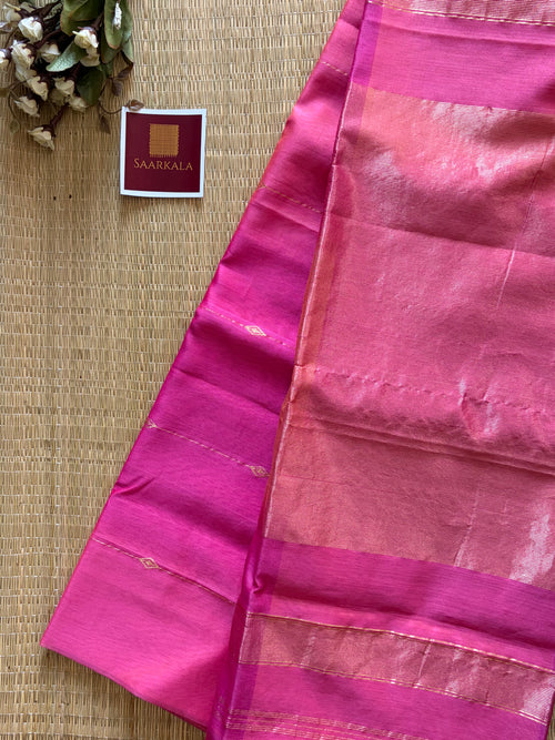 Baby Pink Dual tone Shaded Maheshwari Handloom Silk Cotton Saree