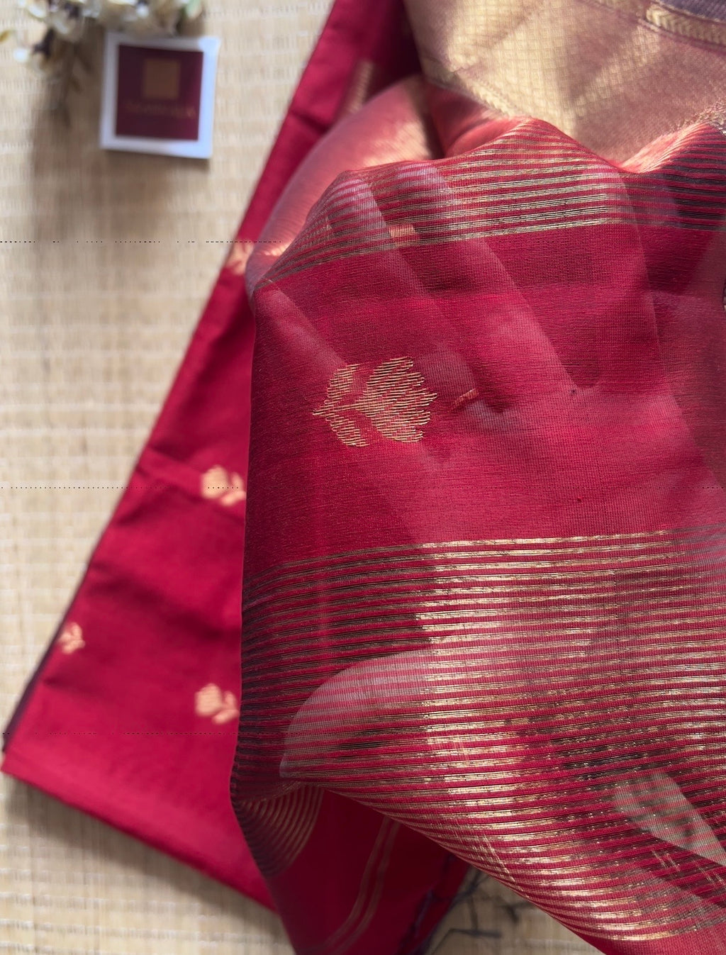 Maroon Lotus Maheshwari silk and cotton Saree