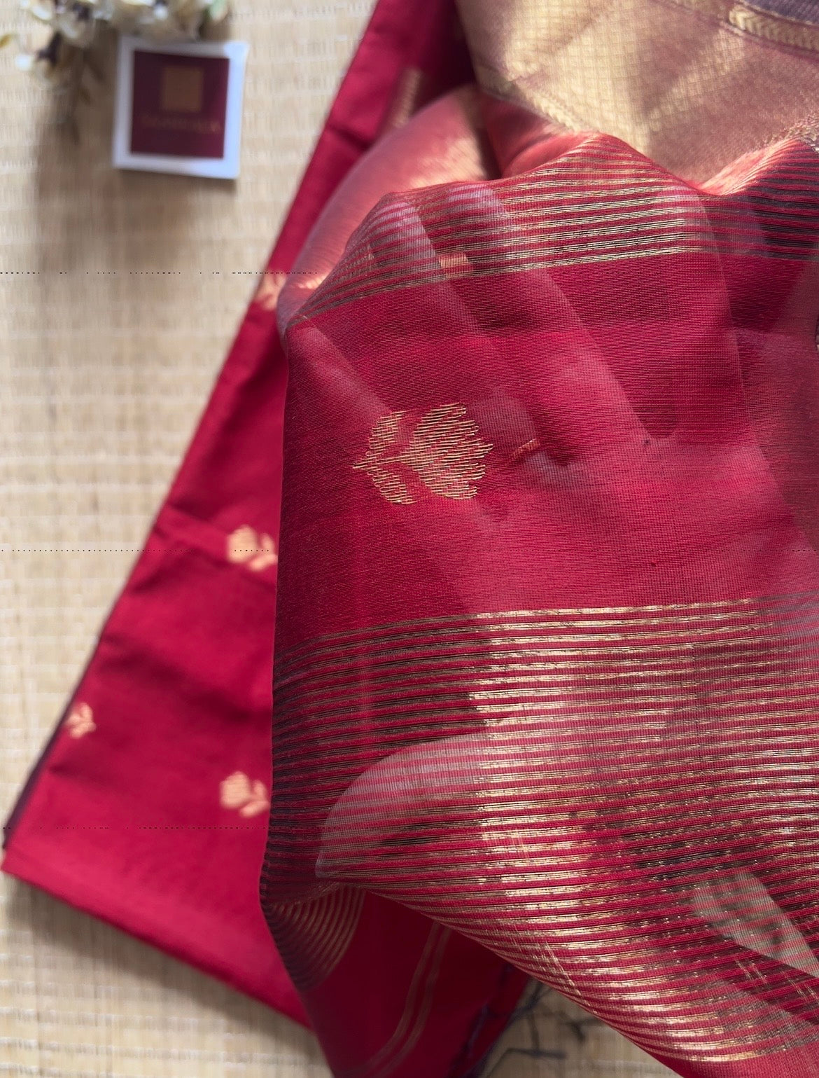 Maroon Lotus Maheshwari silk and cotton Saree