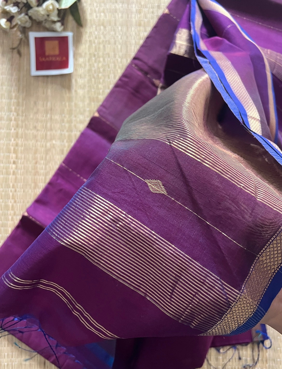 Kalyani Dual tone Purple Maheshwari Handloom Saree
