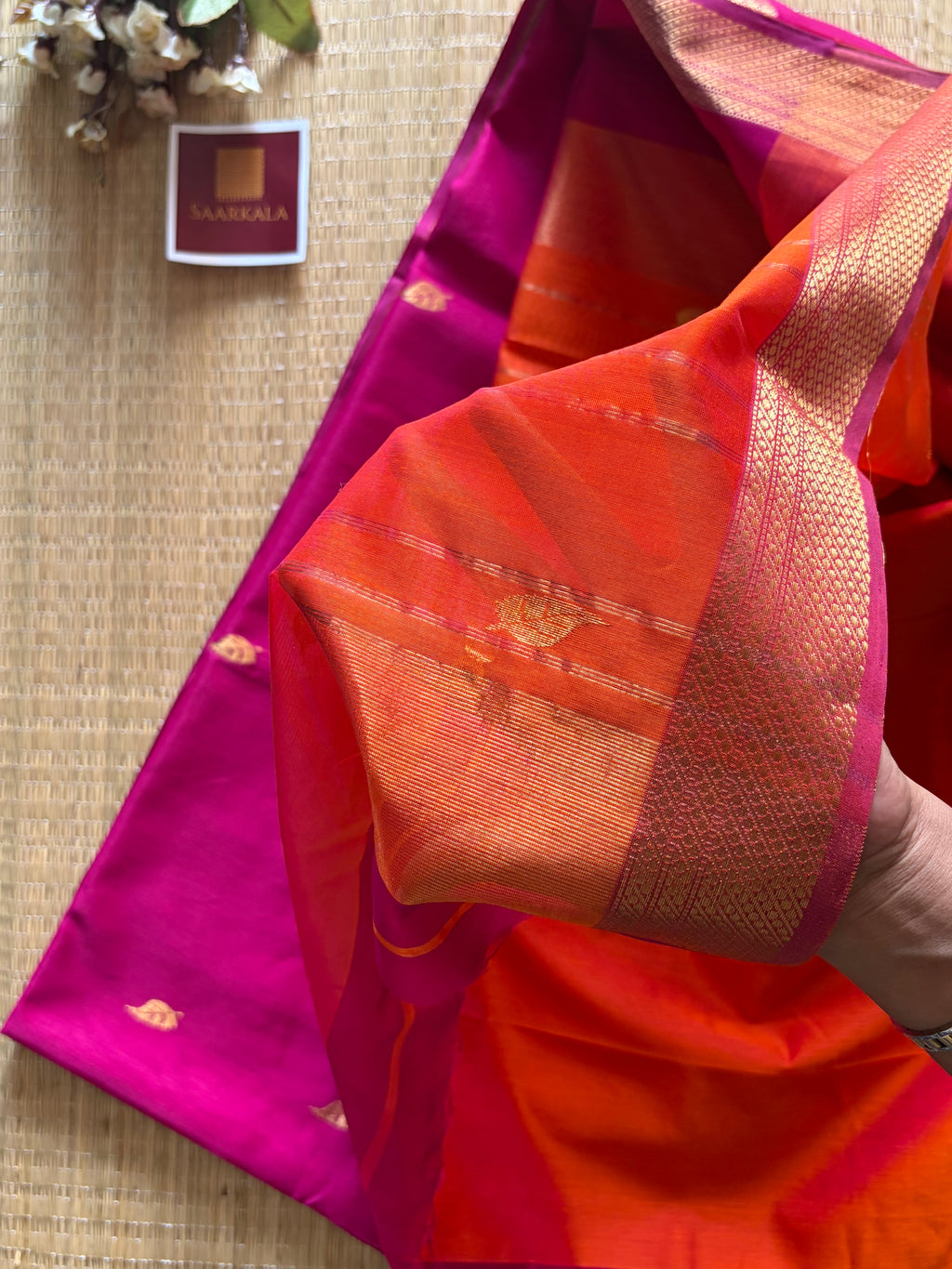 Patti Magenta Pink Maheshwari silk and cotton Saree