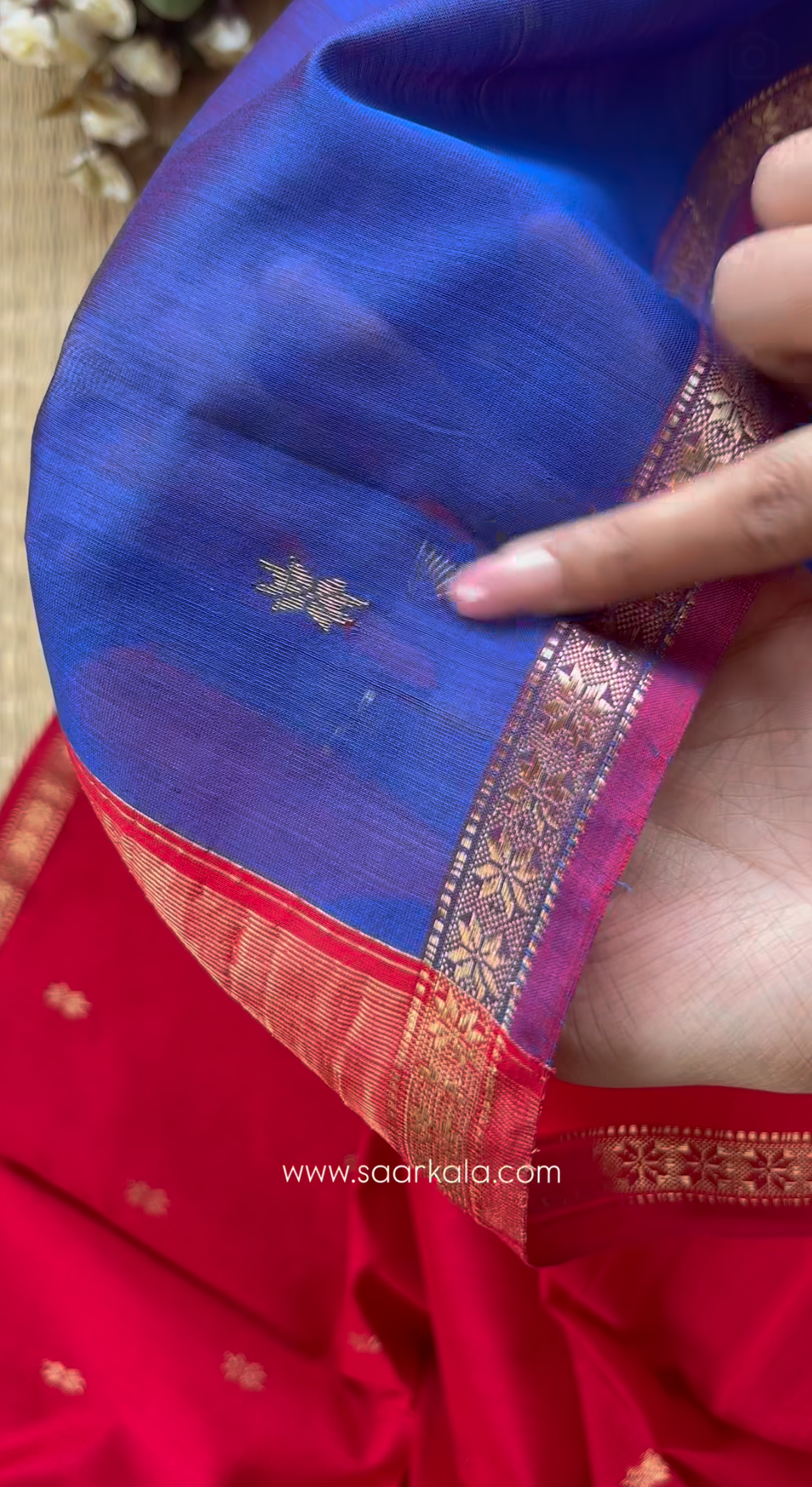 Royal Blue Maheshwari Handwoven Saree with Gold Zari Border
