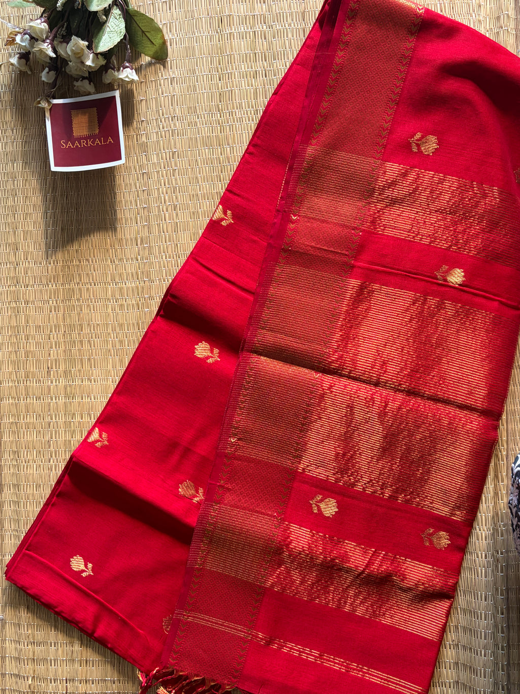Red Lotus Maheshwari silk and cotton Saree