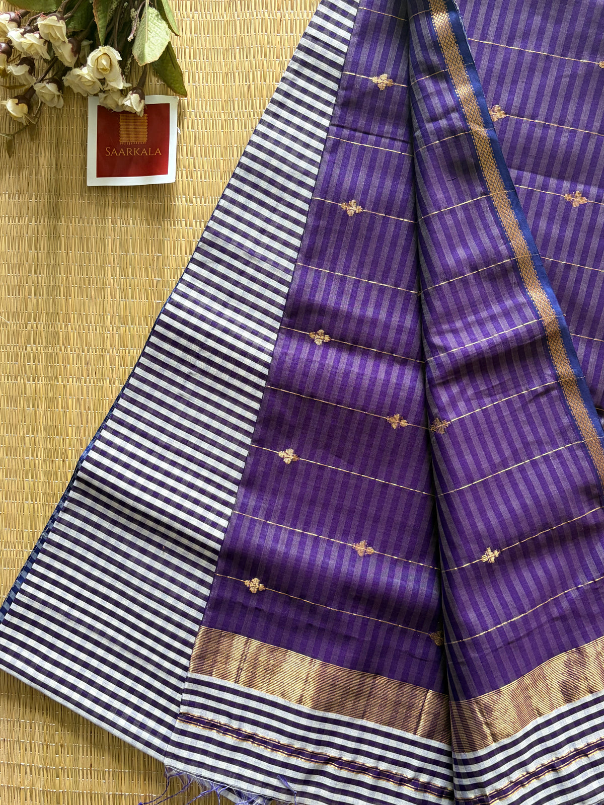 Gingham Lilac Purple Maheshwari Handloom Saree