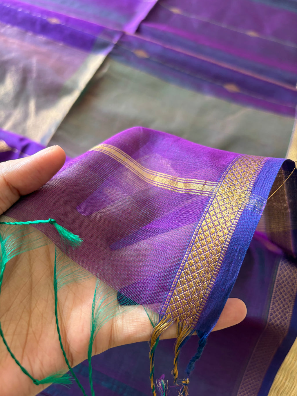 Purple Shaded Silk & Cotton Maheshwari Handwoven Saree