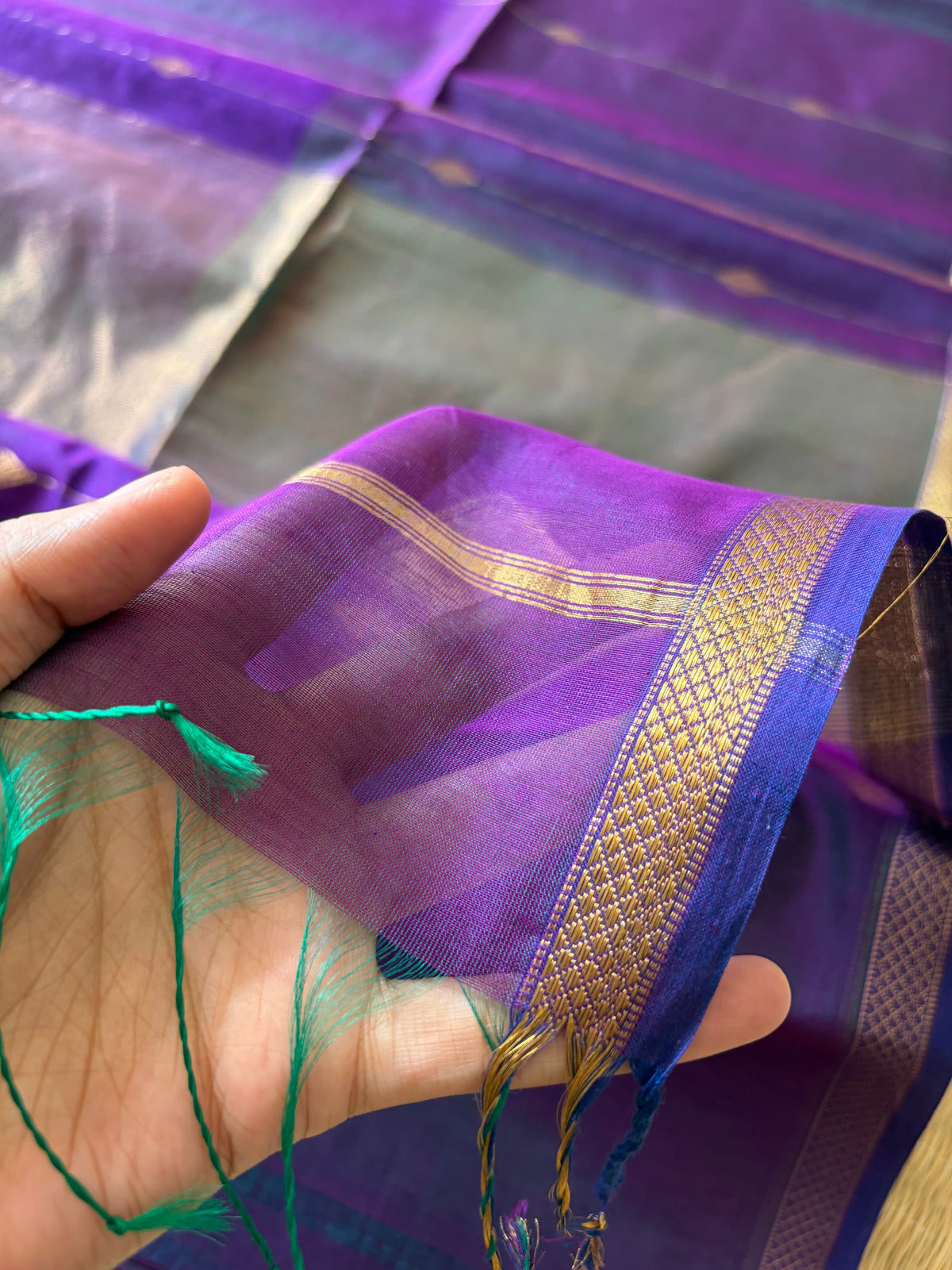 Purple Shaded Silk & Cotton Maheshwari Handwoven Saree