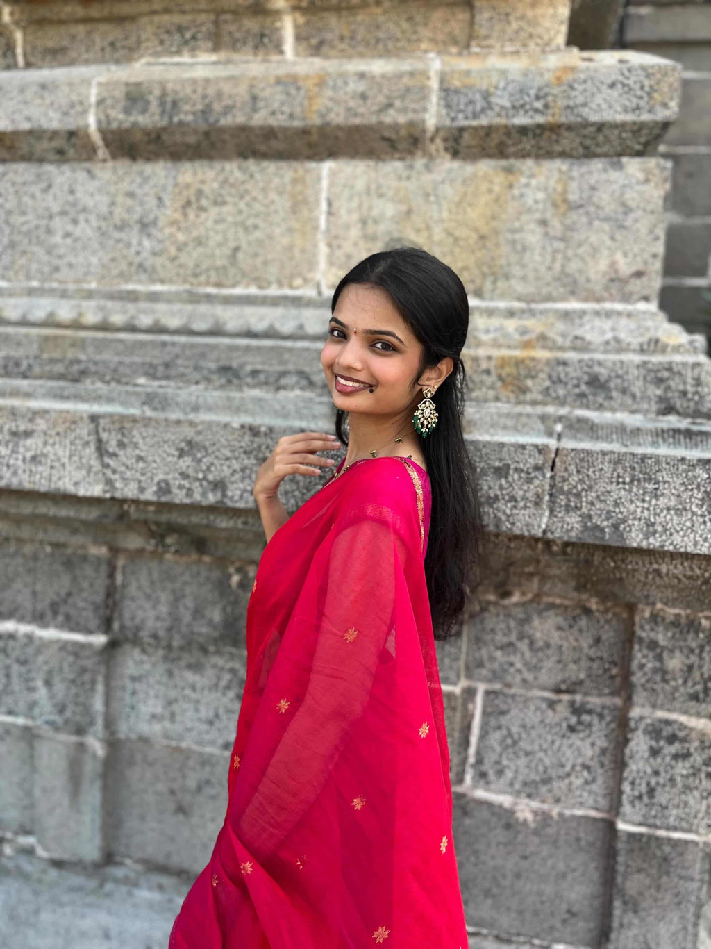 Harshini Gulabi Noor Maheshwari Handloom Saree