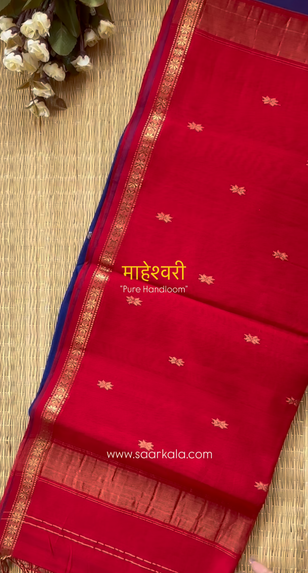 Royal Blue Maheshwari Handwoven Saree with Gold Zari Border