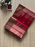 Sikka Pink Red Maheshwari Handwoven Saree with Gold Zari Border