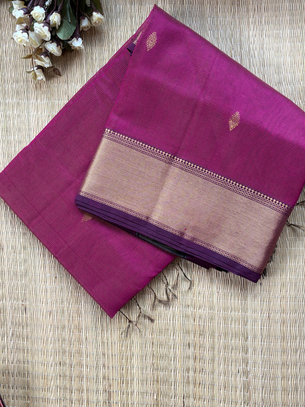 Magenta Tissue Silk Maheshwari Handloom Saree