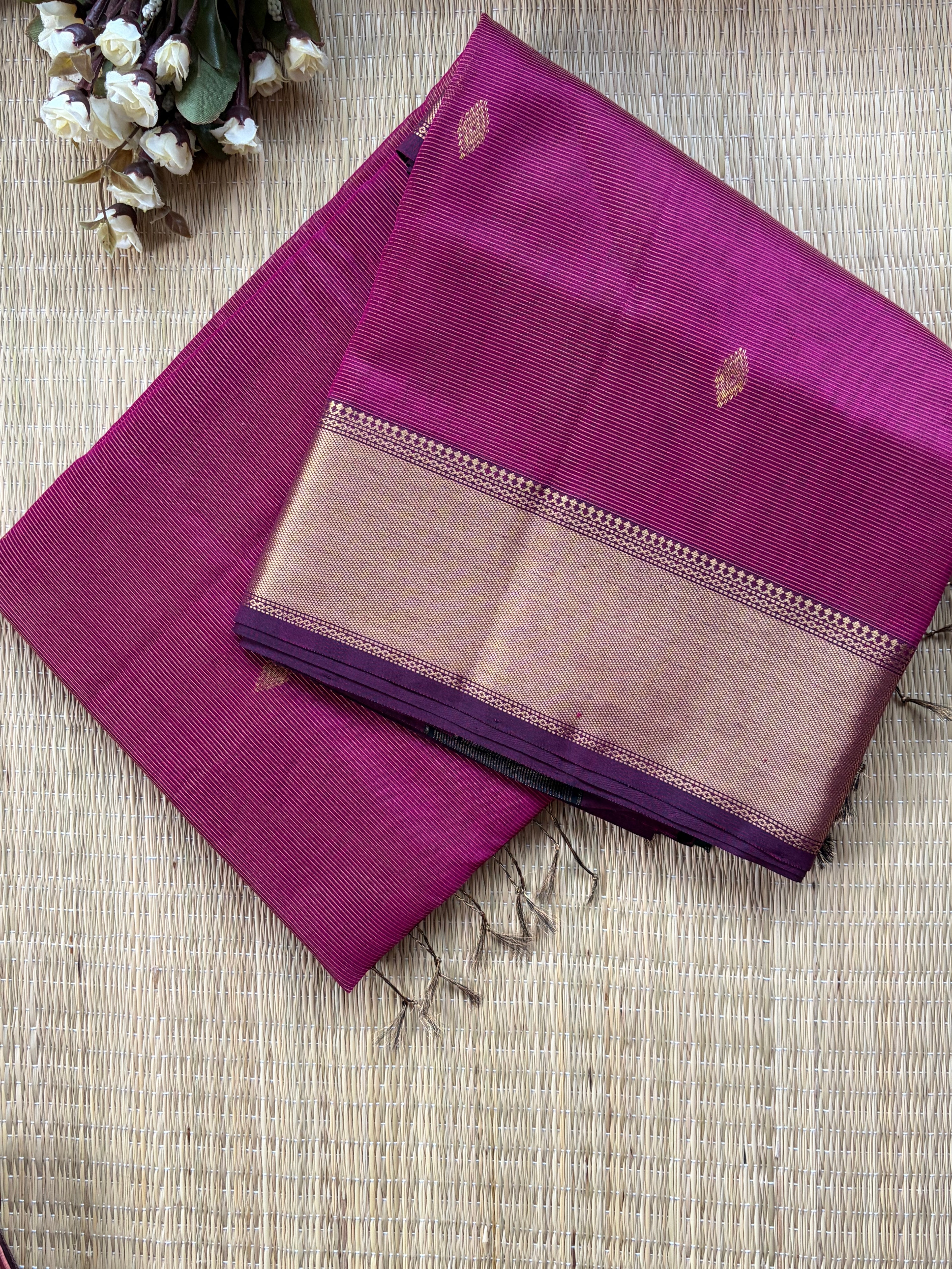 Magenta Tissue Silk Maheshwari Handloom Saree
