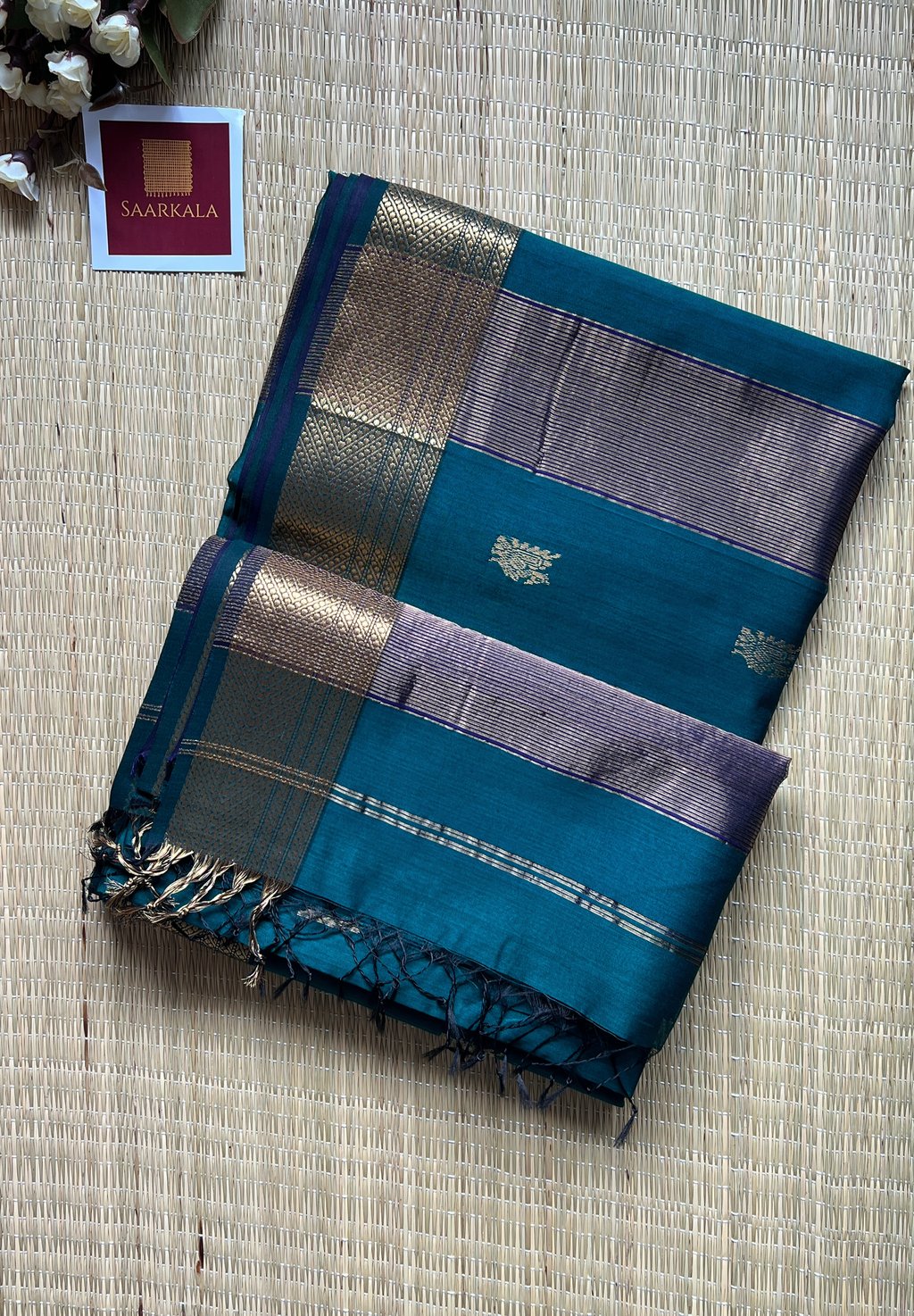 Morni Rama Green Maheshwari Handloom Silk Cotton Saree