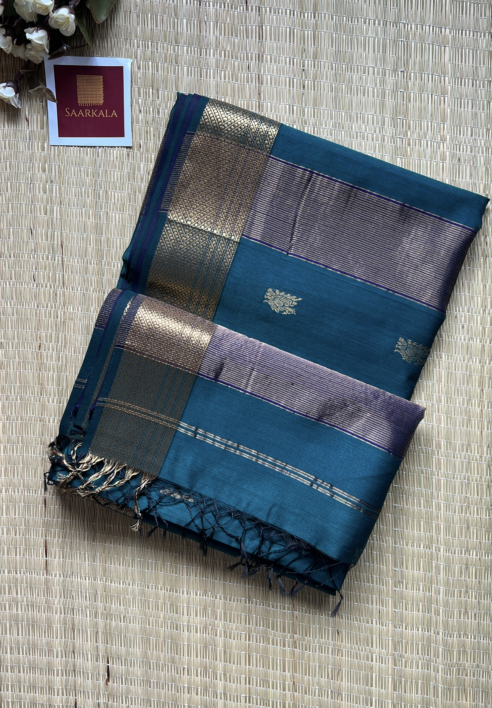 Morni Rama Green Maheshwari Handloom Silk Cotton Saree