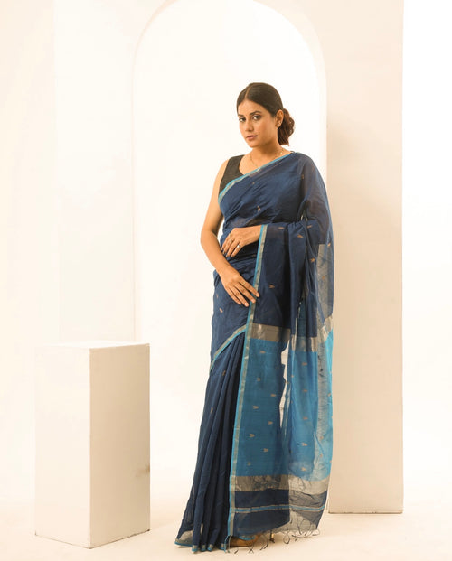 Arrow Purple Blue Maheshwari Handloom Saree